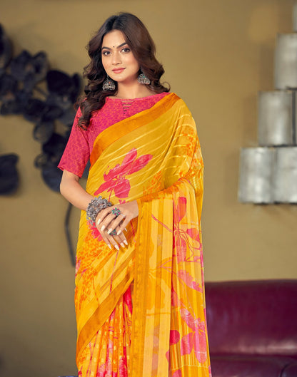 Yellow Printed Chiffon Saree | Sudathi