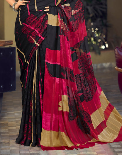 Black Printed Chiffon Saree | Sudathi