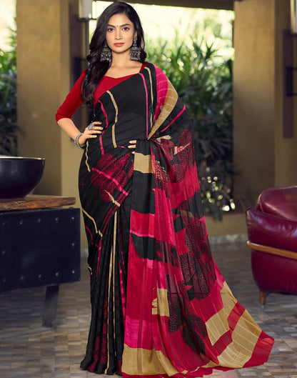 Black Printed Chiffon Saree | Sudathi