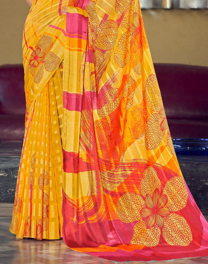 Yellow Printed Chiffon Saree | Sudathi