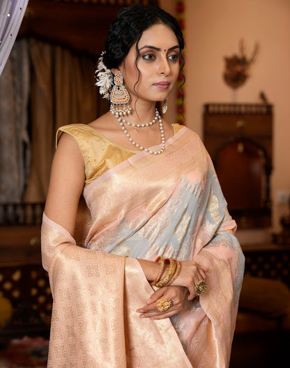 Peach Banarasi Silk Saree | Leemboodi