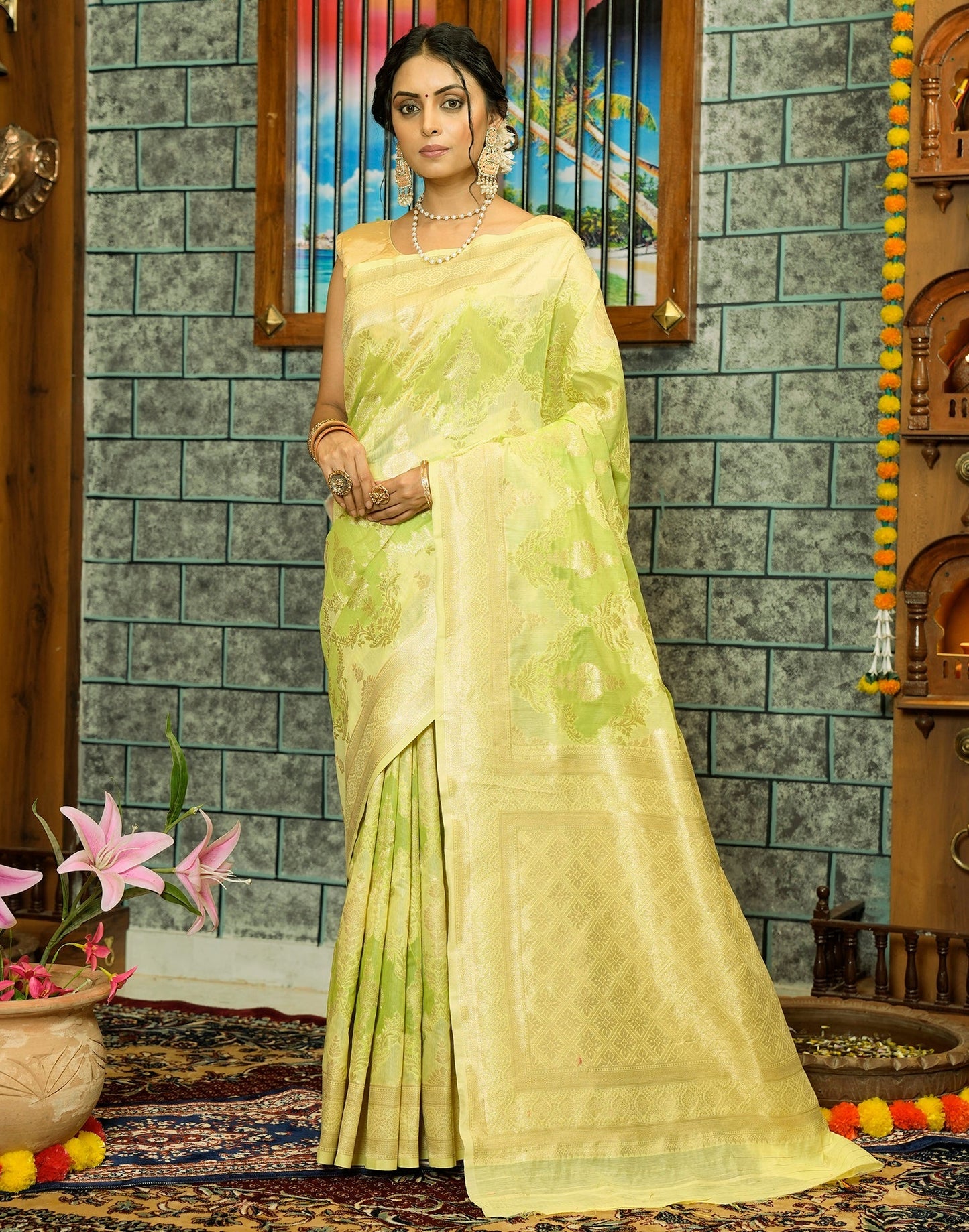 Light Green Banarasi Silk Saree | Leemboodi