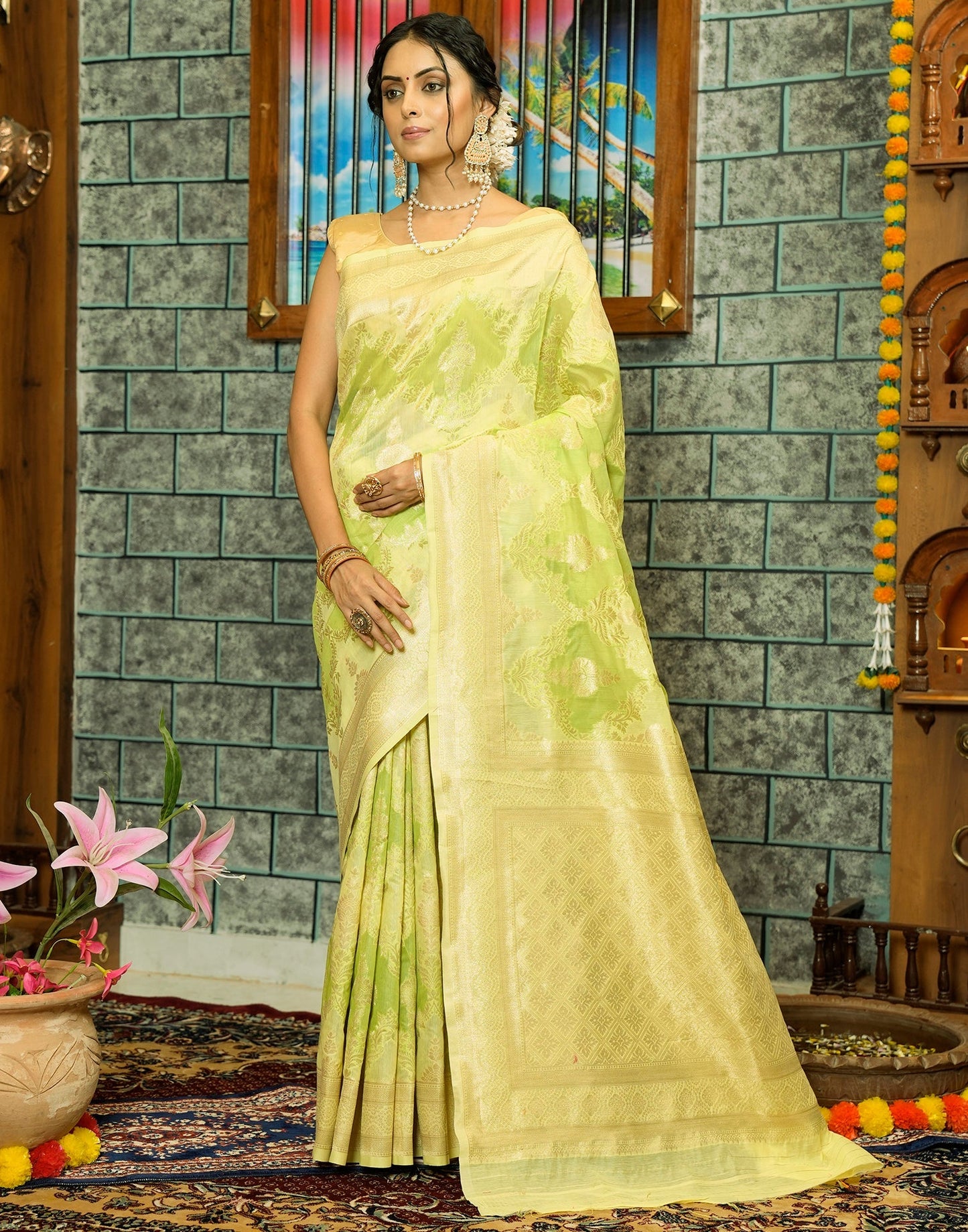 Light Green Banarasi Silk Saree | Leemboodi