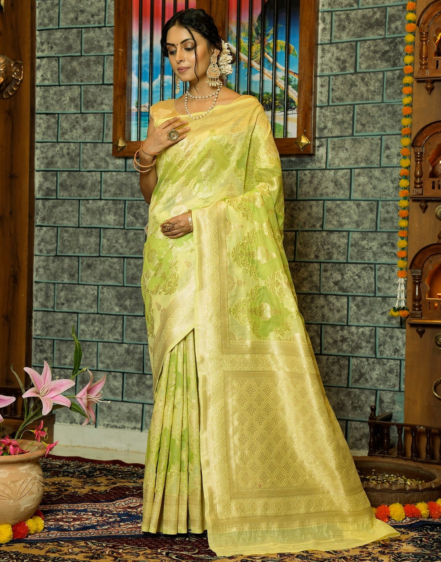 Light Green Banarasi Silk Saree | Leemboodi