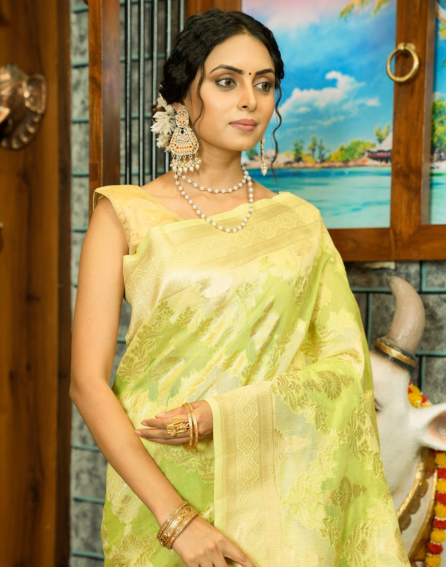 Light Green Banarasi Silk Saree | Leemboodi