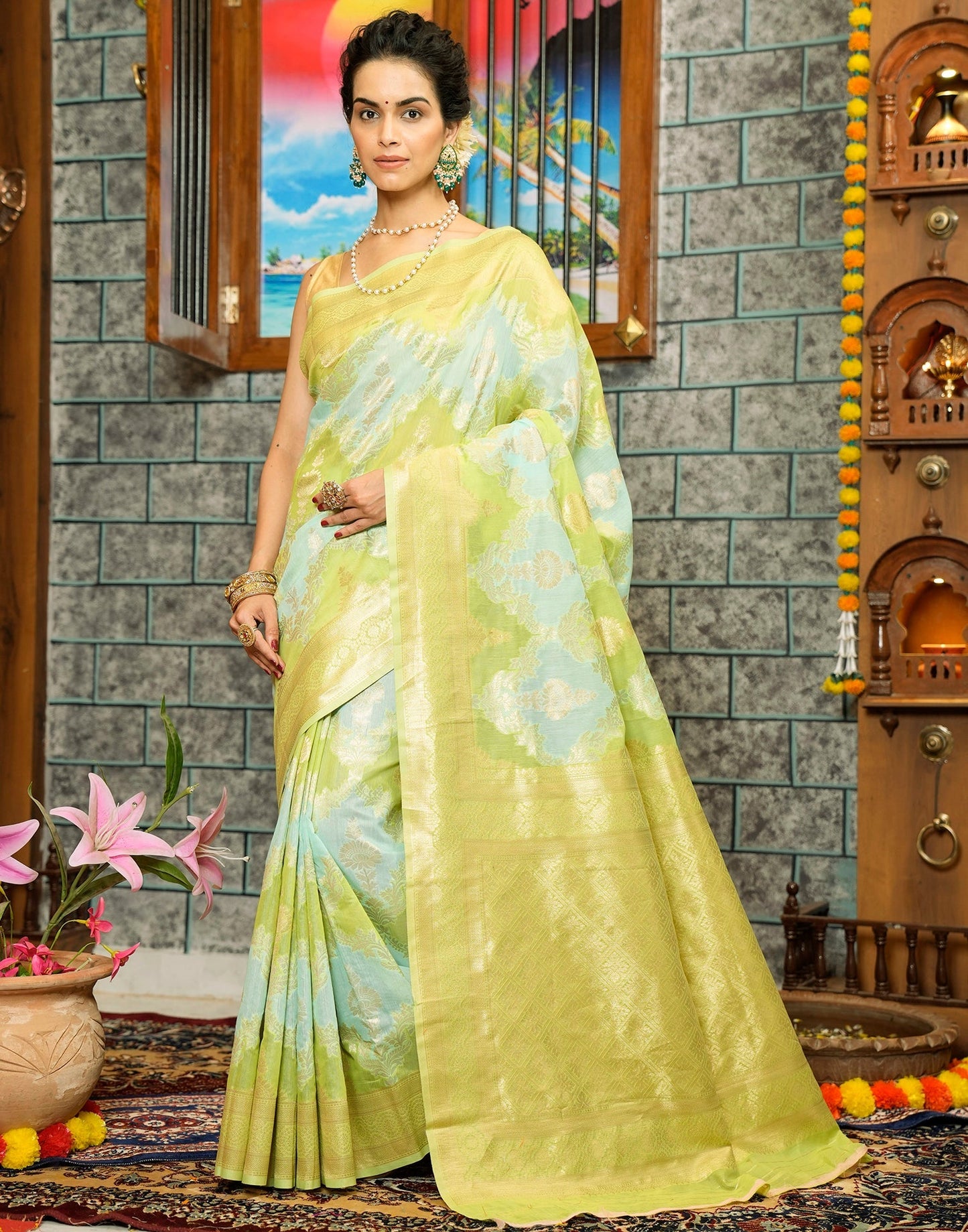 Light Green Banarasi Silk Saree | Leemboodi