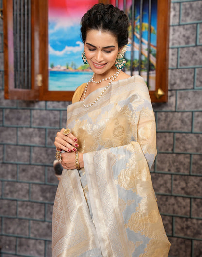 Grey Banarasi Silk Saree | Leemboodi