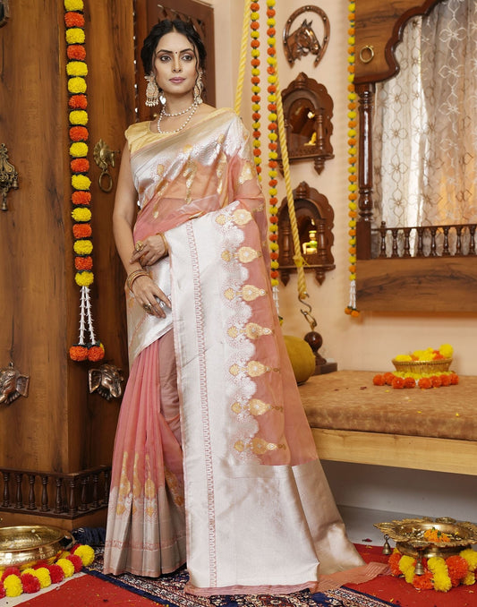 Light Pink Organza Saree | Leemboodi