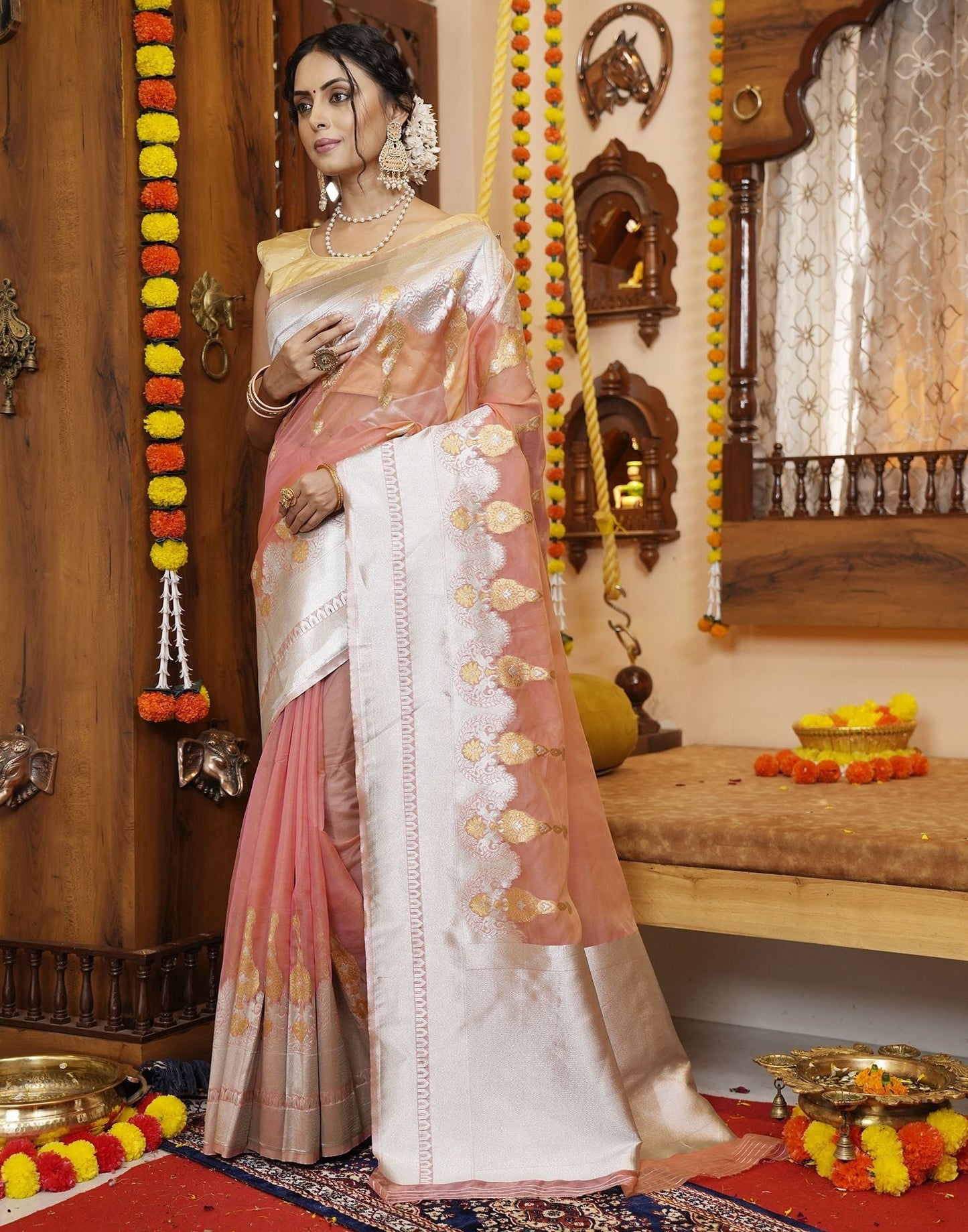 Light Pink Organza Saree | Leemboodi