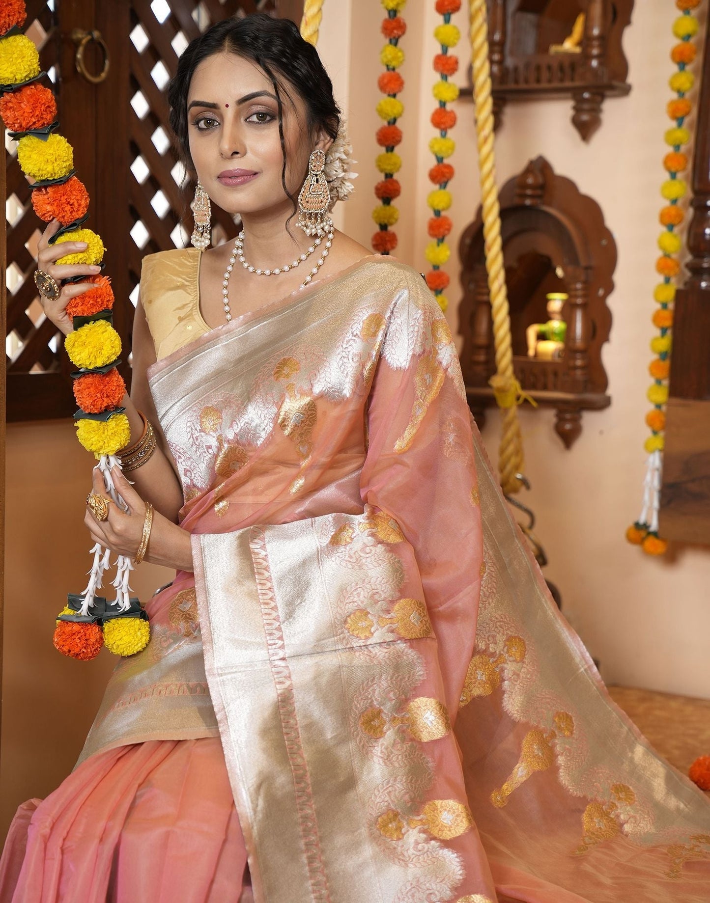 Light Pink Organza Saree | Leemboodi
