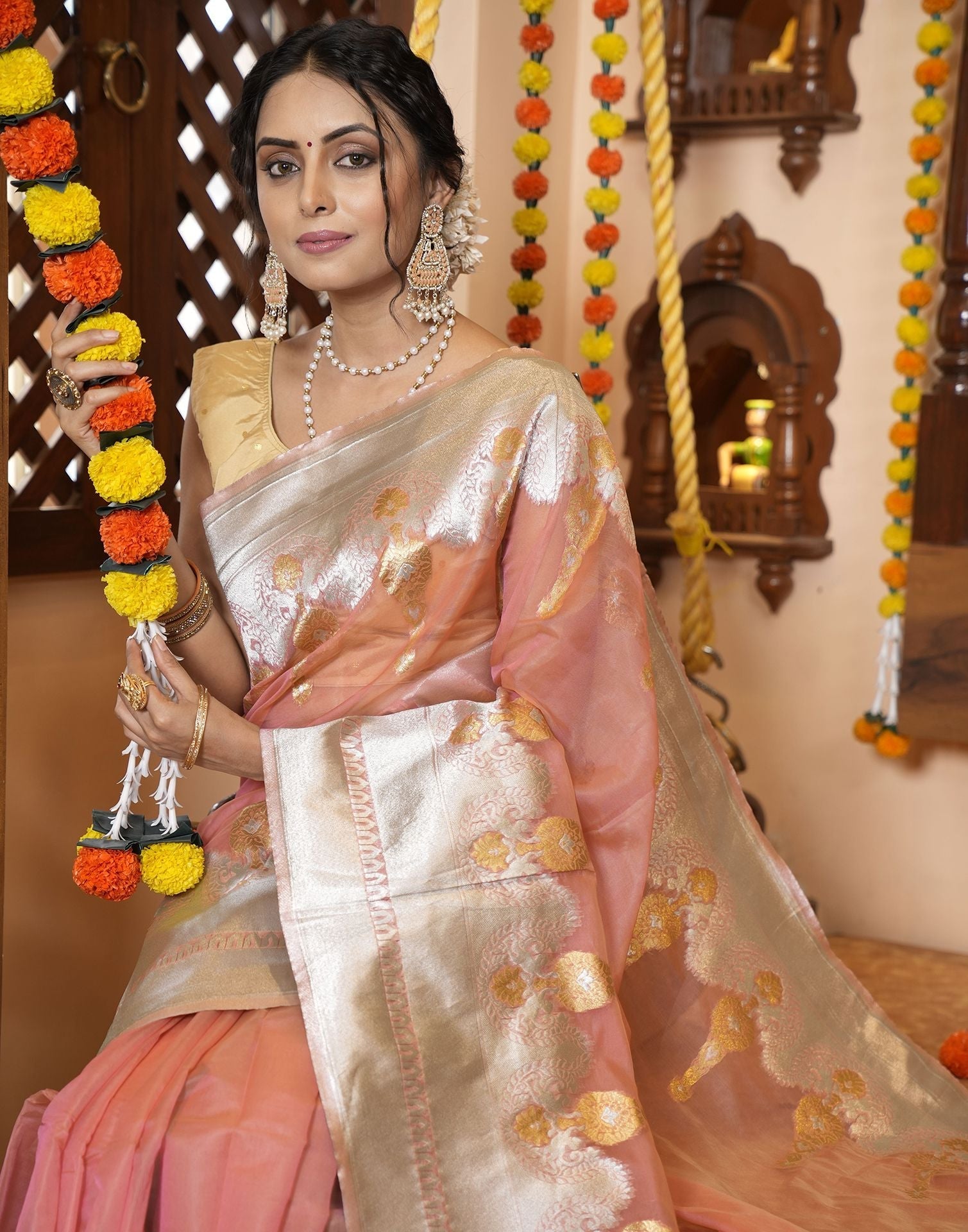 Light Pink Organza Saree | Leemboodi