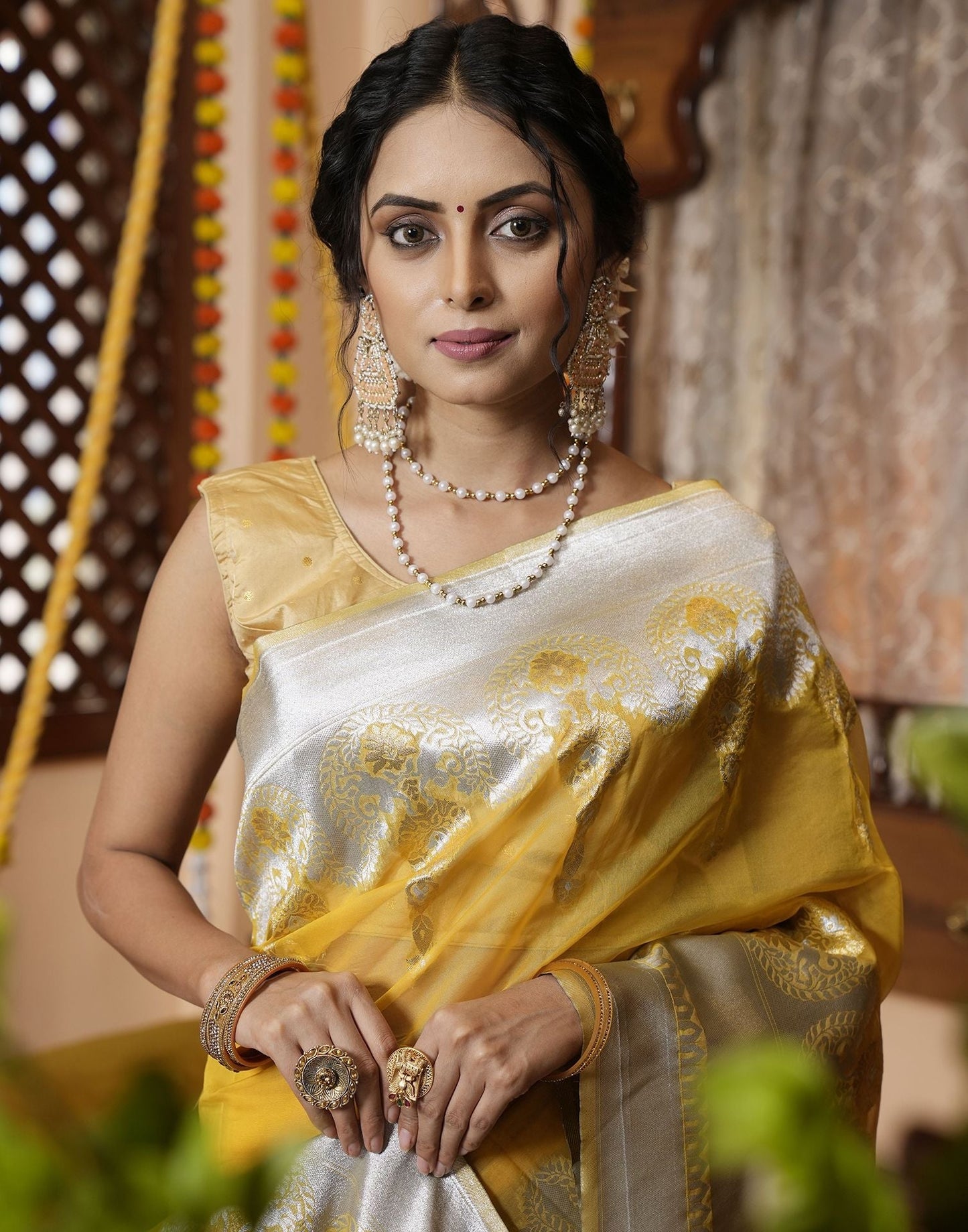 Mustard Yellow Organza Saree | Leemboodi