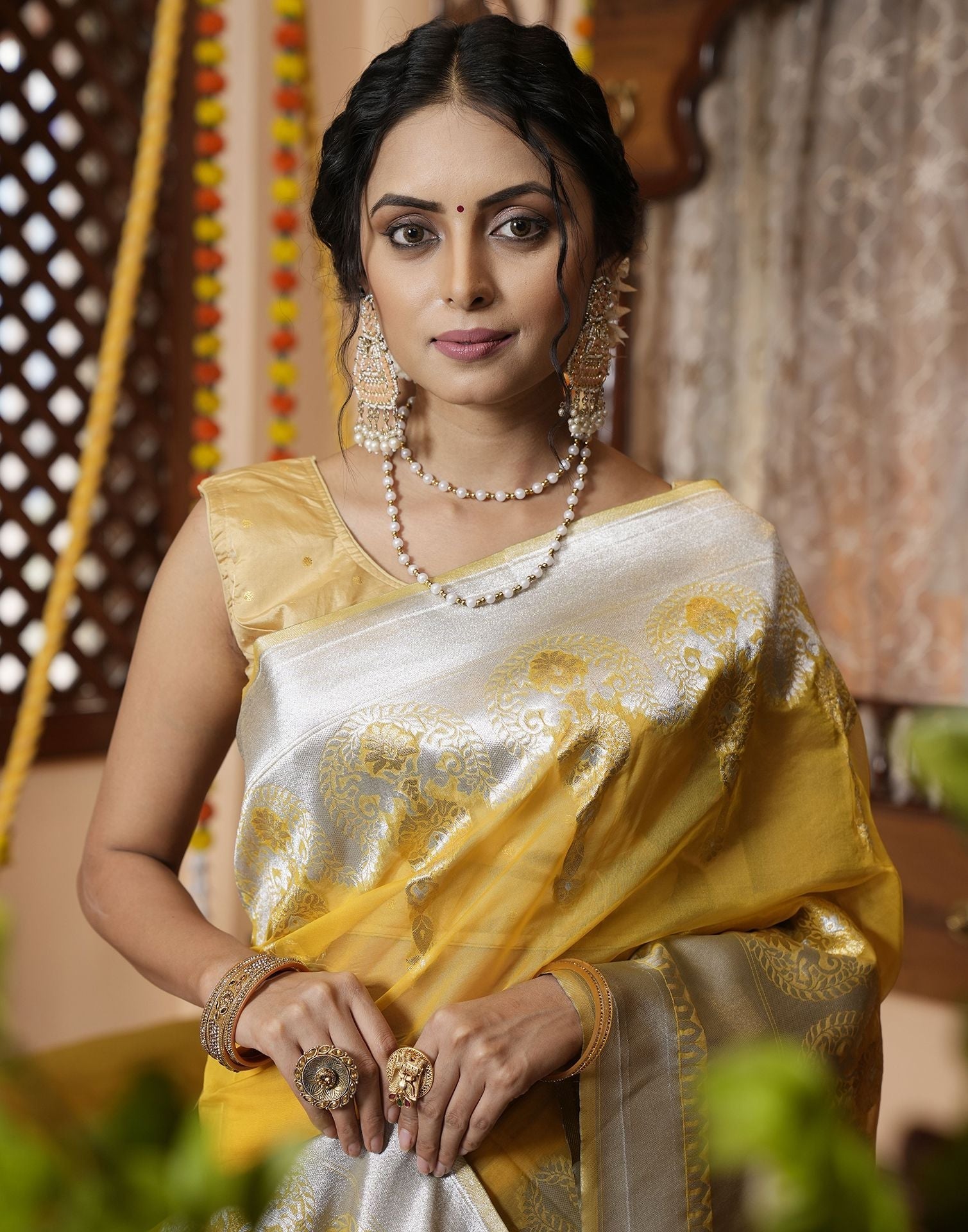 Mustard Yellow Organza Saree | Leemboodi