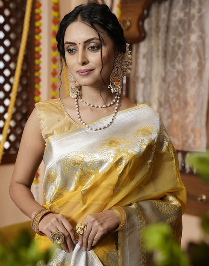 Mustard Yellow Organza Saree | Leemboodi