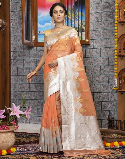 Peach Organza Saree | Leemboodi