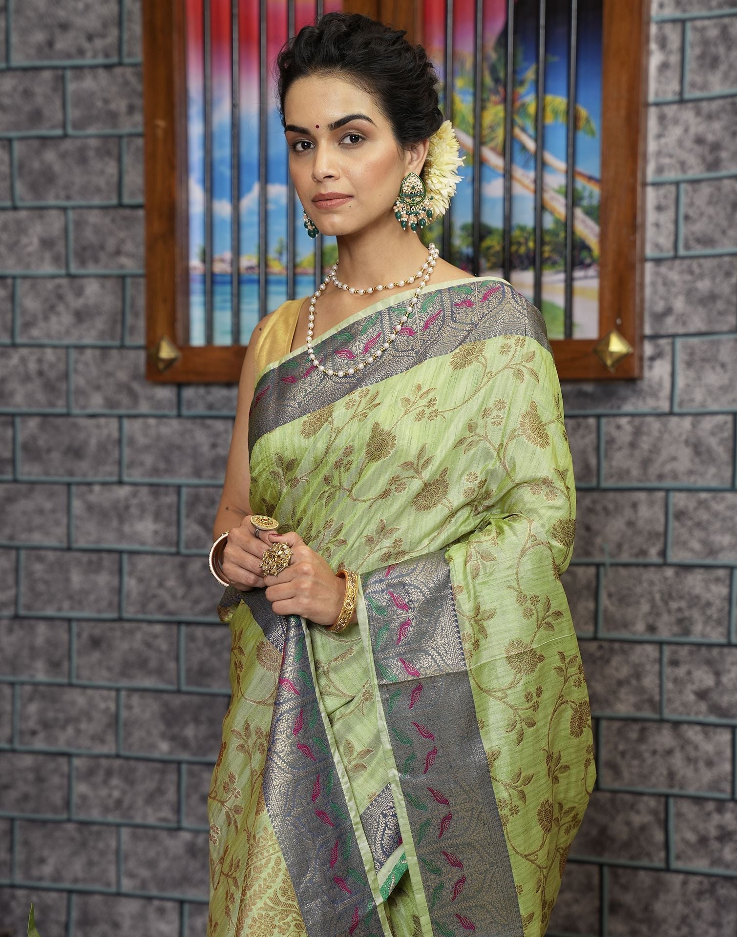 Pista Green Banarasi Silk Saree | Leemboodi