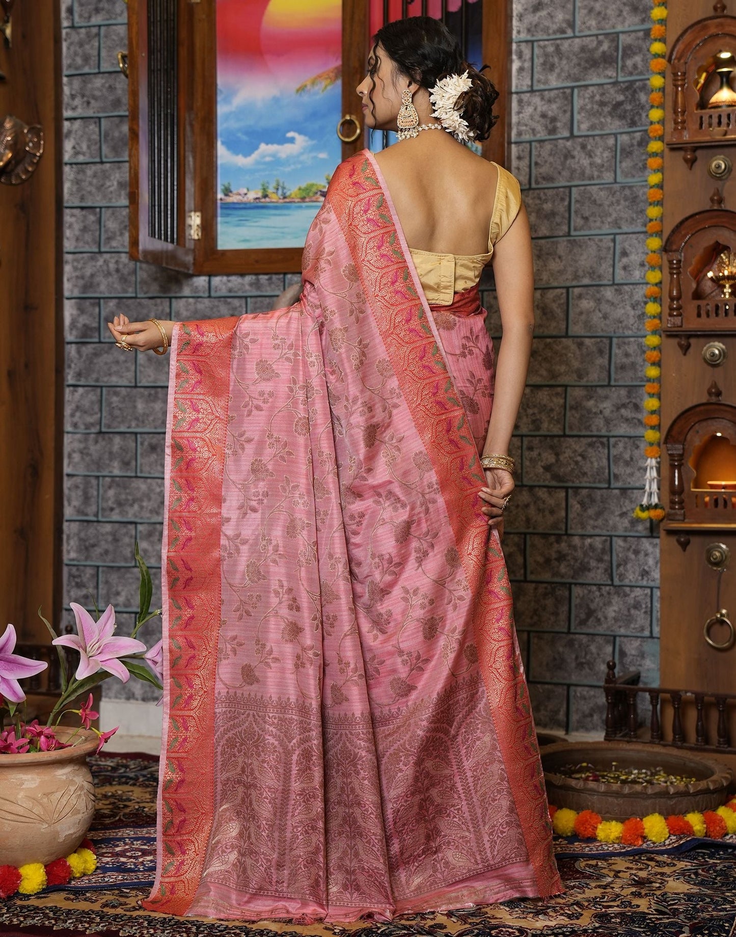 Pink Banarasi Silk Saree | Leemboodi