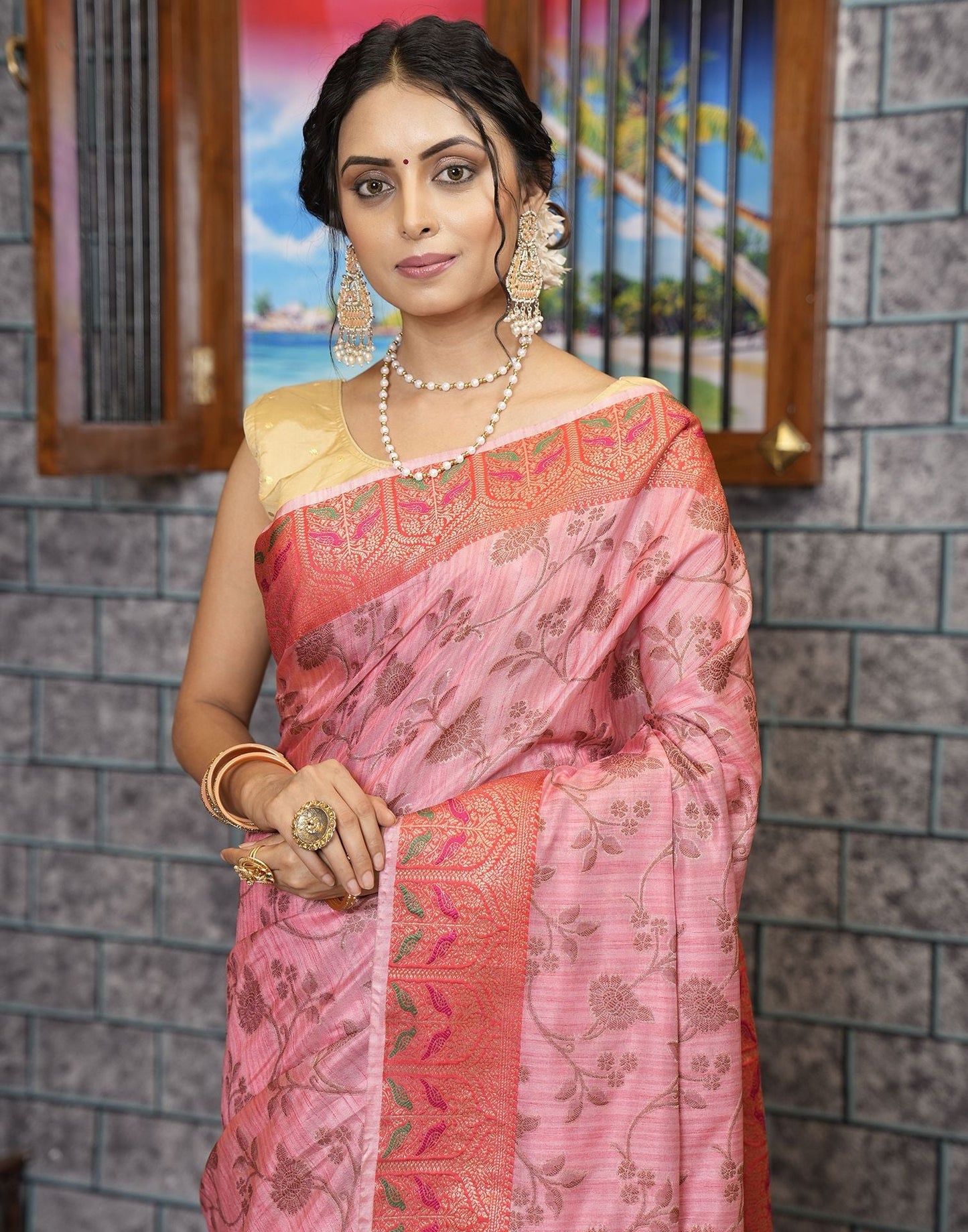 Pink Banarasi Silk Saree | Leemboodi