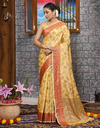 Light Yellow Banarasi Silk Saree | Leemboodi