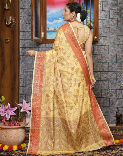 Light Yellow Banarasi Silk Saree | Leemboodi