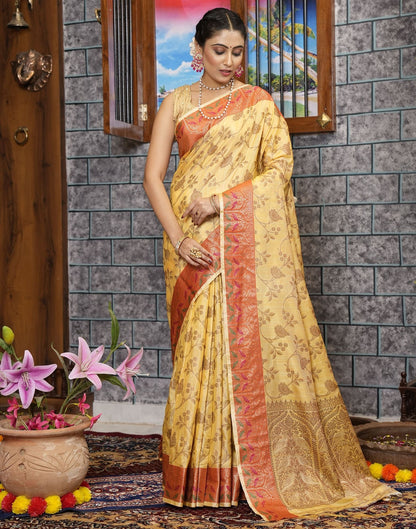 Light Yellow Banarasi Silk Saree | Leemboodi