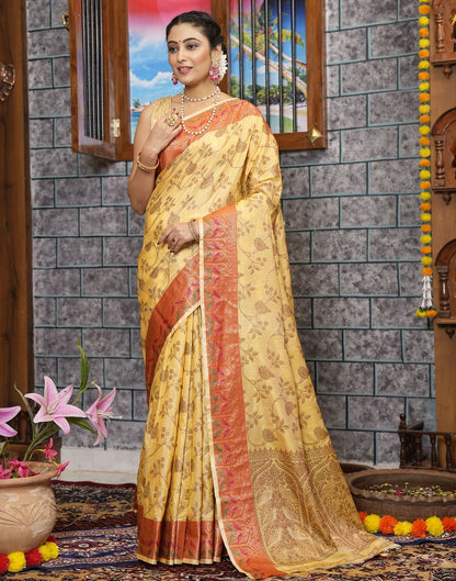 Light Yellow Banarasi Silk Saree | Leemboodi