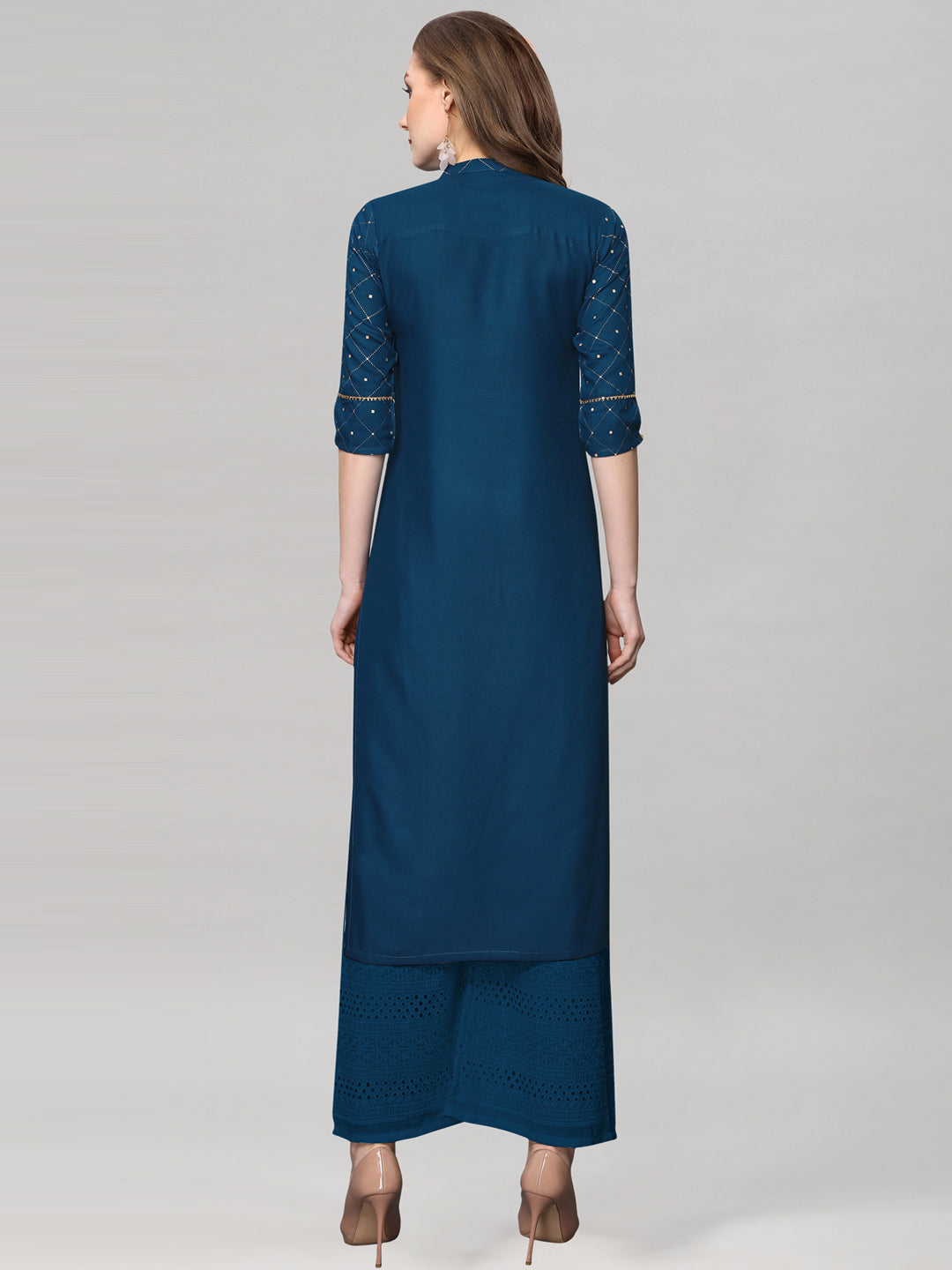 Favourable Navy Blue Coloured Foil Printed Rayon Kurti