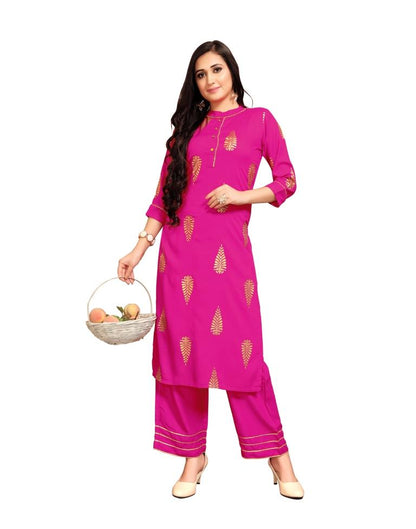 Pink Foil Printed Rayon Kurti | Leemboodi