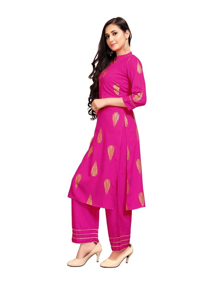 Pink Foil Printed Rayon Kurti | Leemboodi