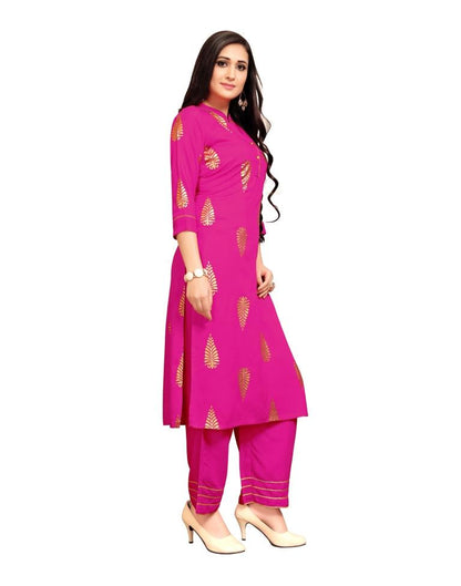 Pink Foil Printed Rayon Kurti | Leemboodi