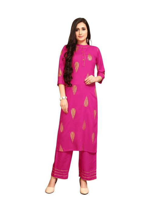 Pink Foil Printed Rayon Kurti | Leemboodi