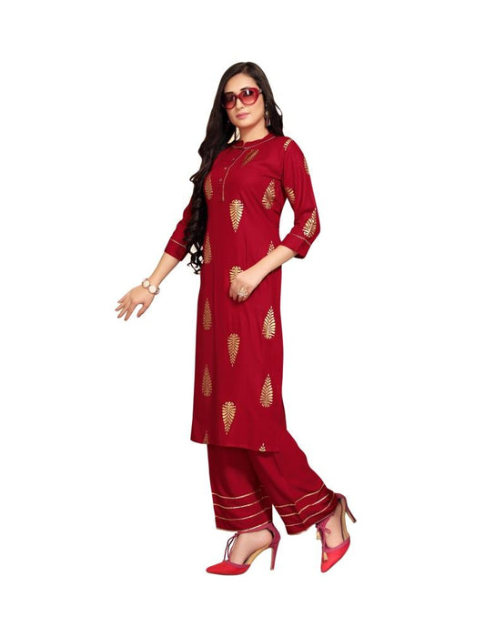Flamboyant Maroon Coloured Foil Printed Rayon Kurti | Sudathi