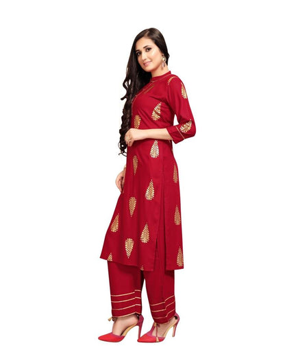 Flamboyant Maroon Coloured Foil Printed Rayon Kurti | Sudathi