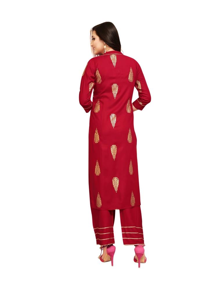Flamboyant Maroon Coloured Foil Printed Rayon Kurti | Sudathi