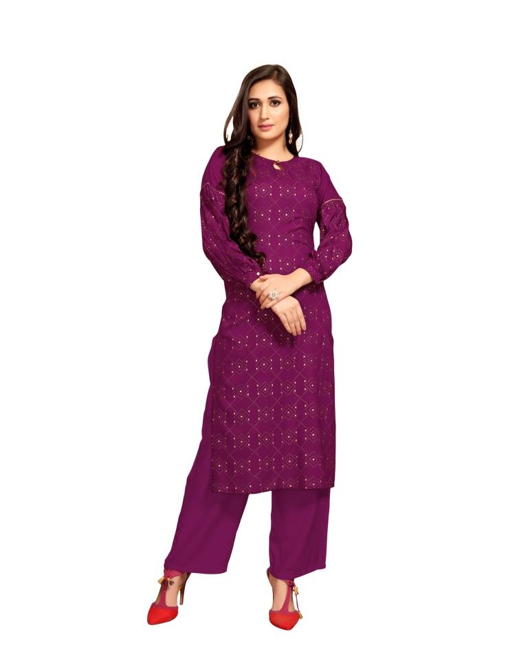 Purple Printed Kurti | Leemboodi