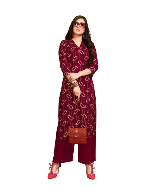 Epitome Maroon Coloured Foil Printed Rayon Kurti | Sudathi