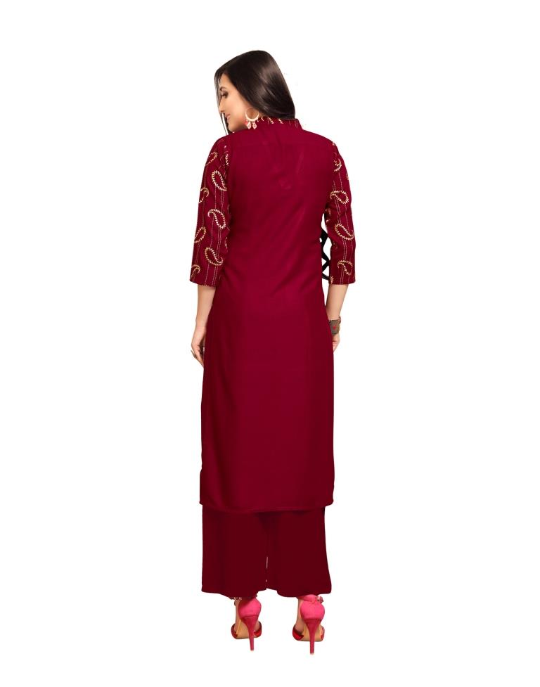 Epitome Maroon Coloured Foil Printed Rayon Kurti | Sudathi