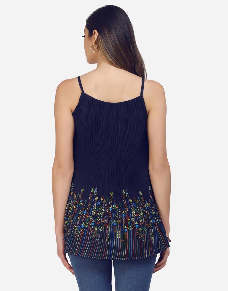 Navy Blue Coloured Crepe Printed Top | Sudathi