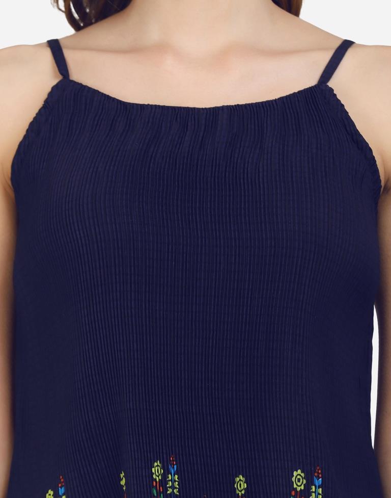 Navy Blue Coloured Crepe Printed Top | Sudathi