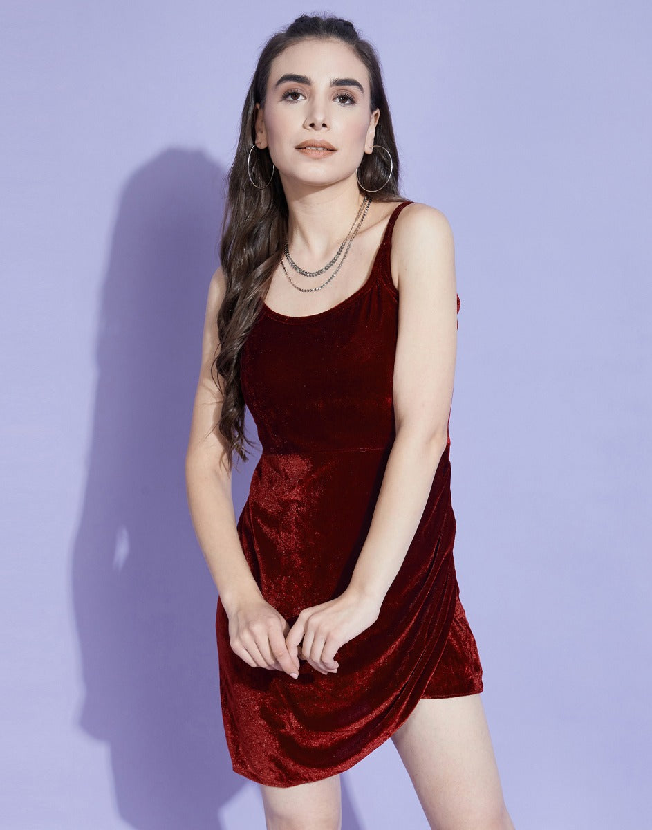Maroon Velvet Short Dress | Sudathi