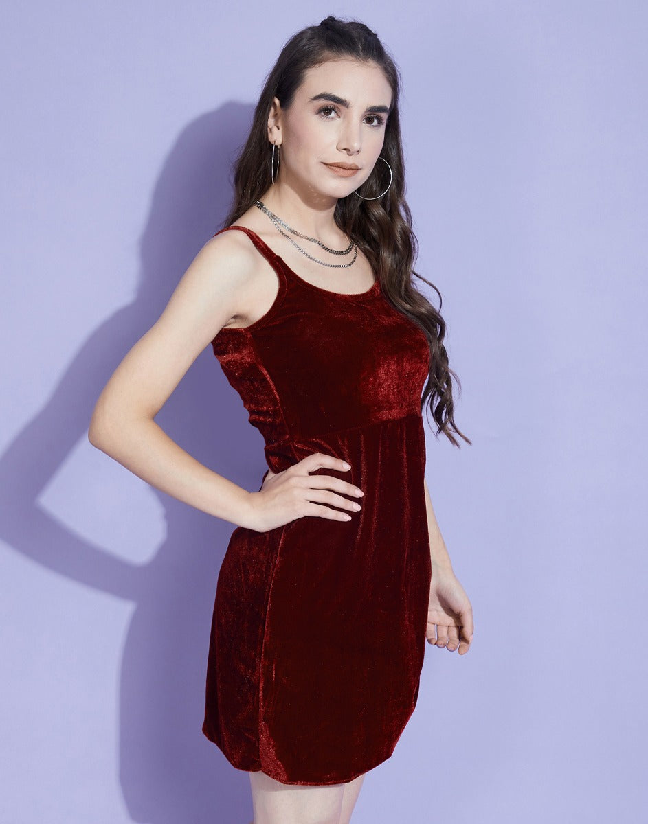 Maroon Velvet Short Dress | Sudathi