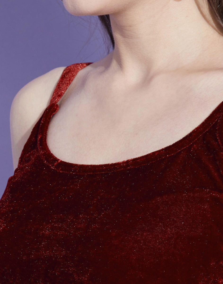 Maroon Velvet Short Dress | Sudathi