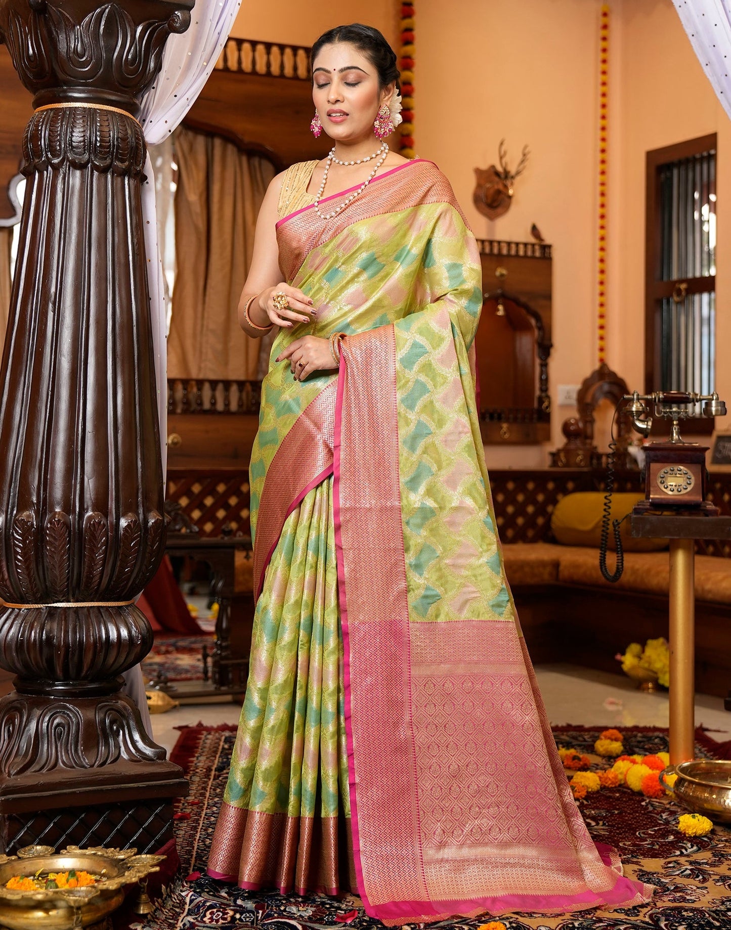Dark Green Banarasi Silk Saree | Leemboodi