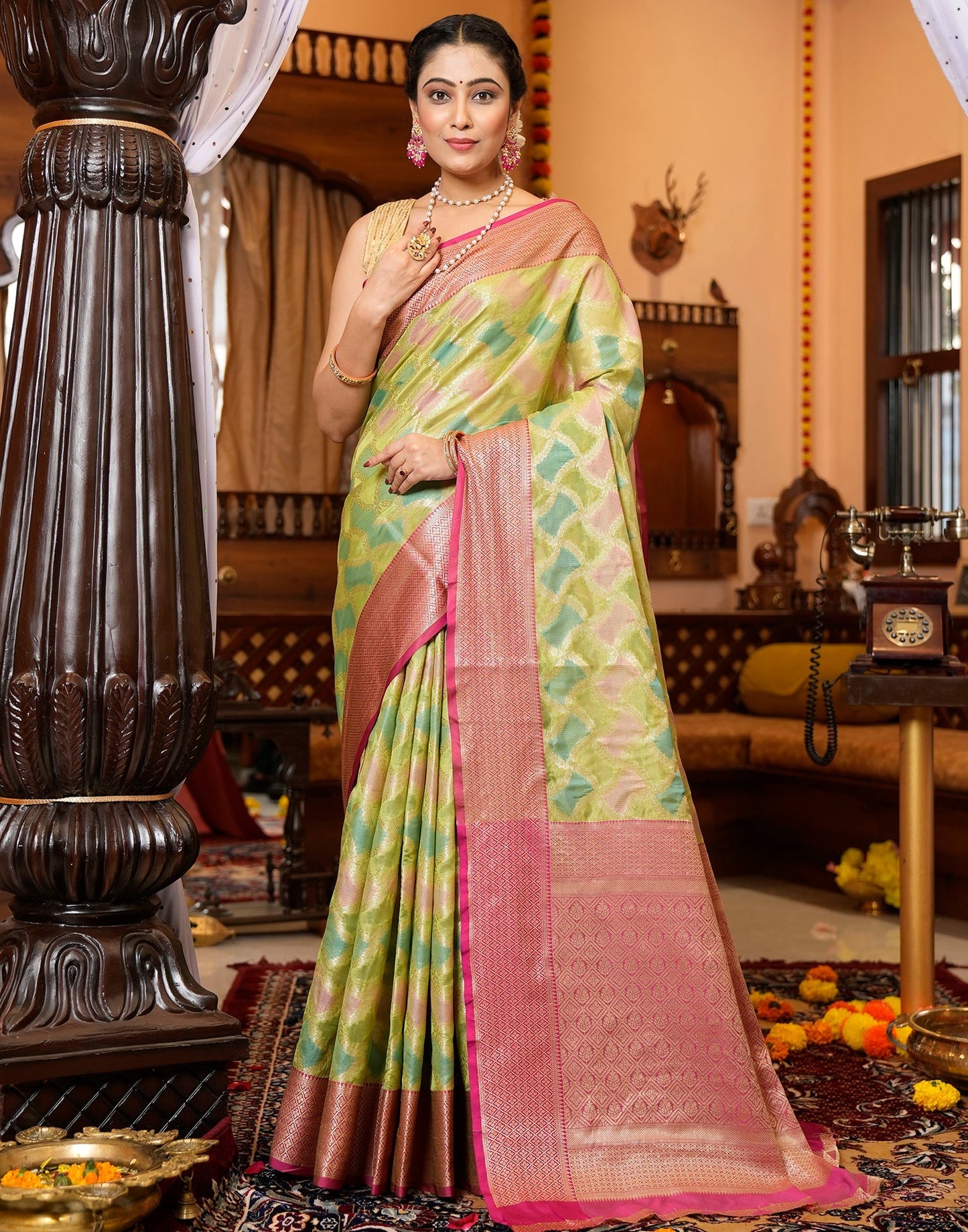 Dark Green Banarasi Silk Saree | Leemboodi