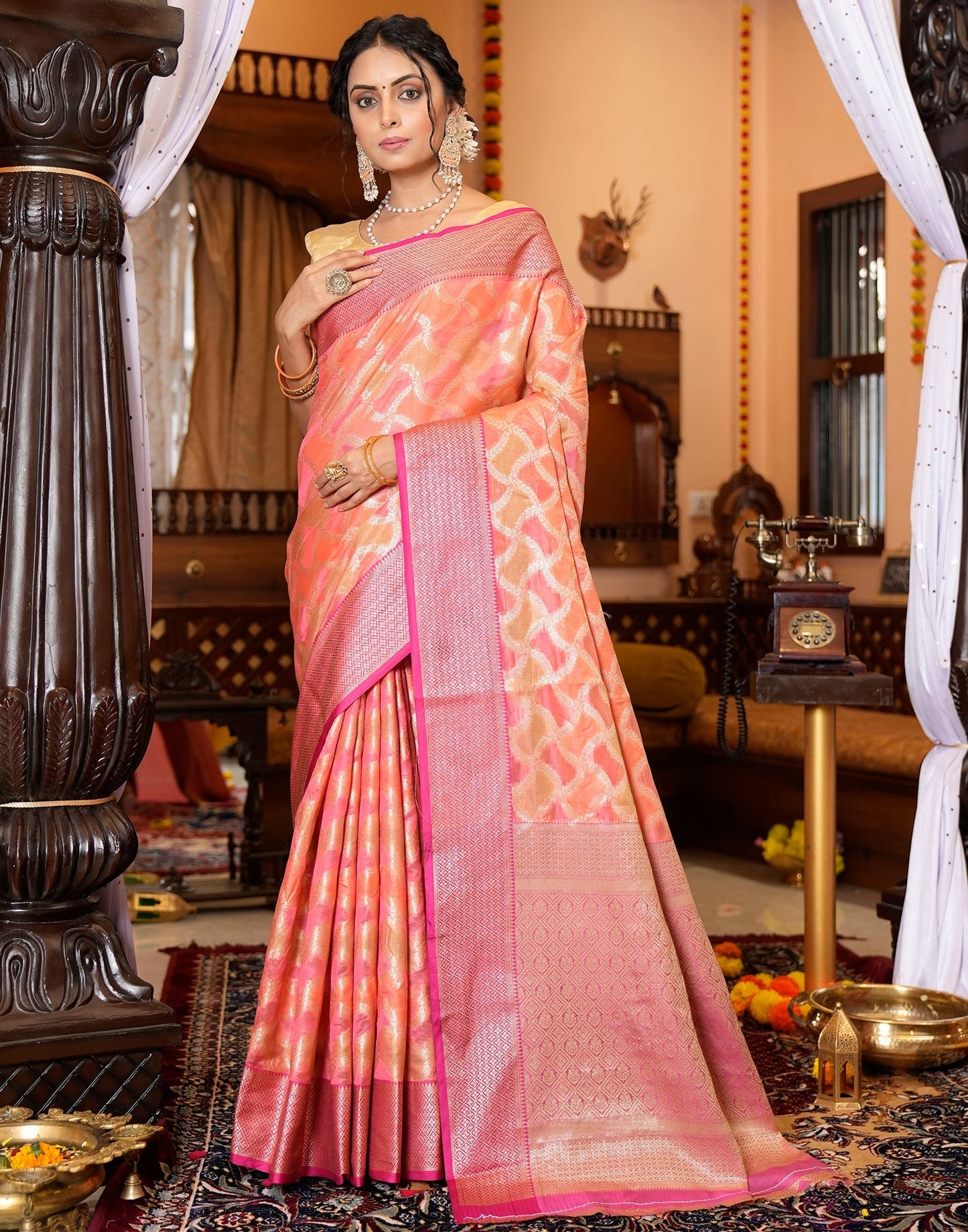Pink Banarasi Silk Saree | Leemboodi