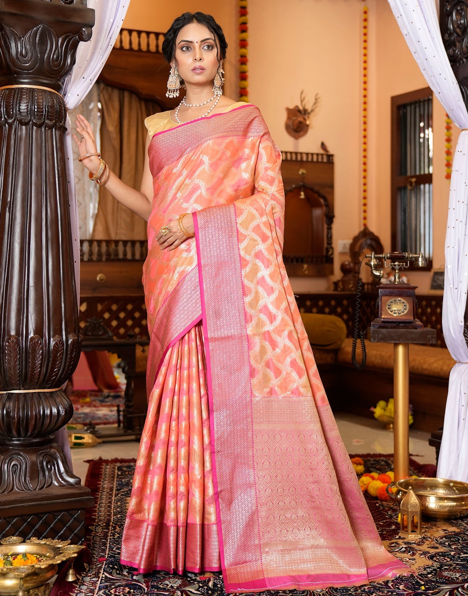 Pink Banarasi Silk Saree | Leemboodi
