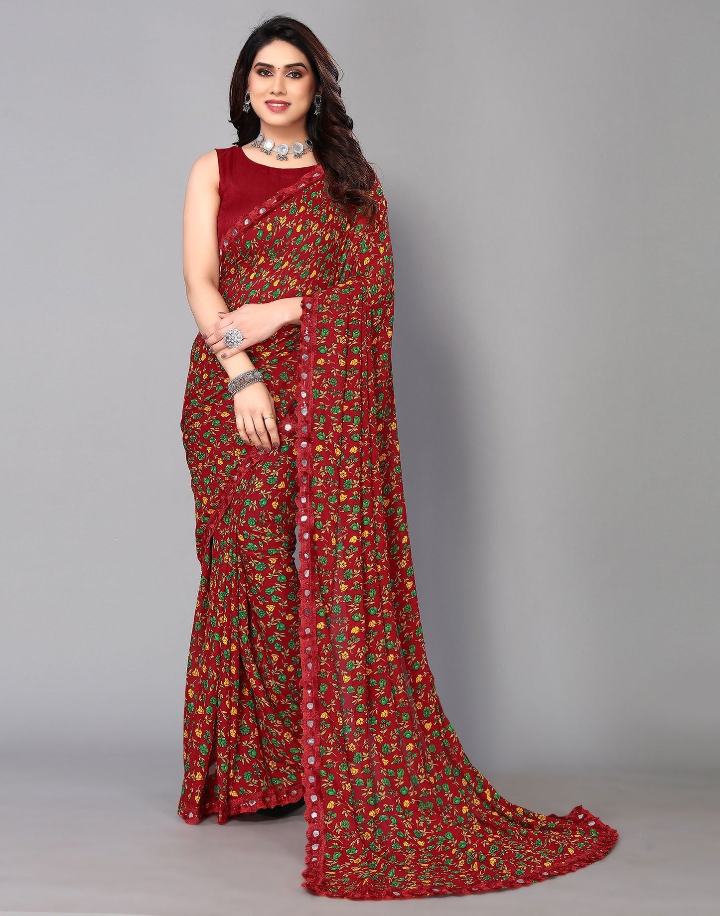 Maroon Printed Saree | Sudathi