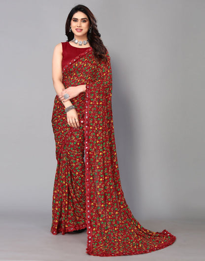 Maroon Printed Saree | Sudathi