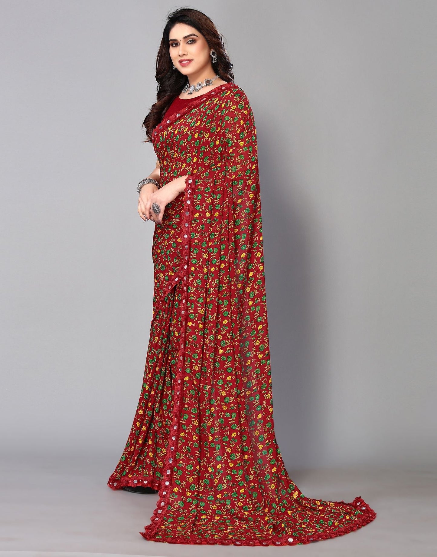 Maroon Printed Saree | Sudathi
