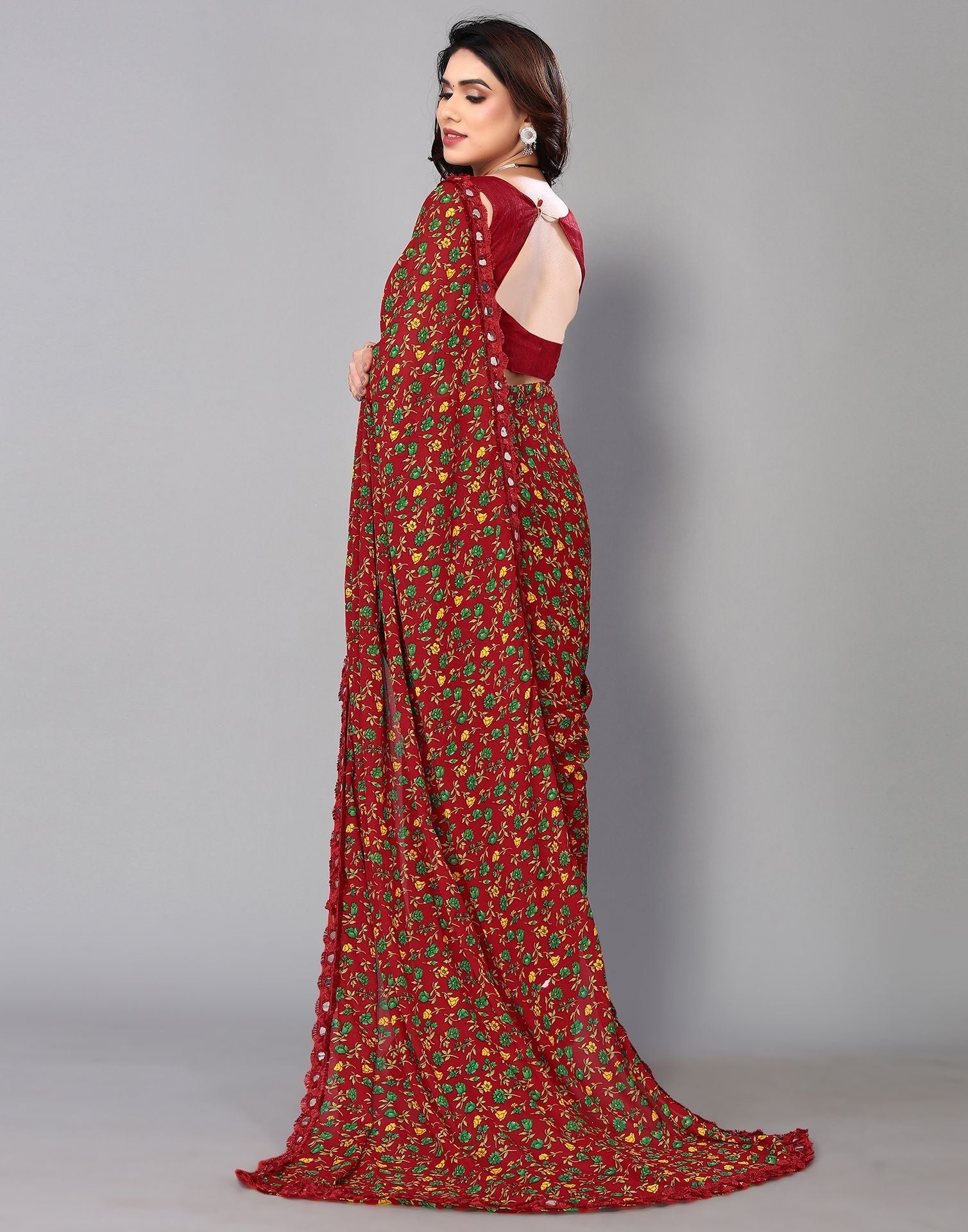 Maroon Printed Saree | Sudathi